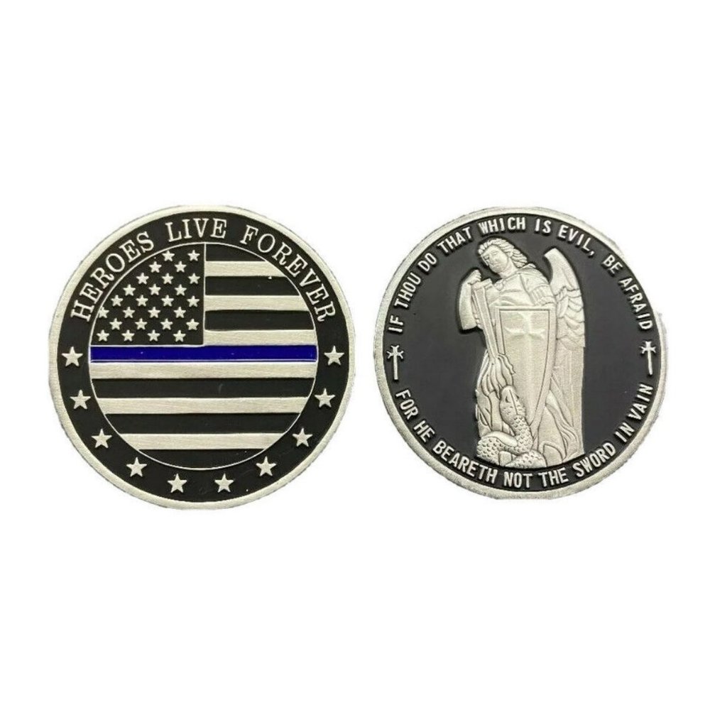 Beautiful 2” St. Michael Thin Blue Line Challenge coin – Heroes Live Forever